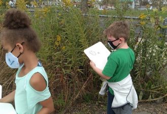 two students completing a bug inventory