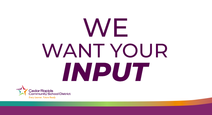 We Want your Input graphic.