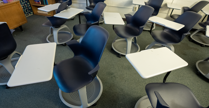 Jefferson classroom chairs that are ready for students to collaborate. 