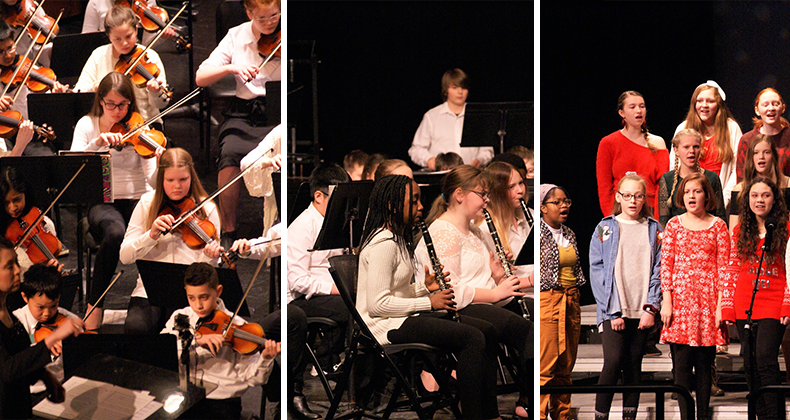 Middle school students in orchestra, band, and choir